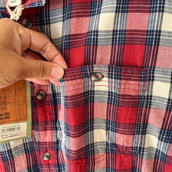 Fat Face Sz L Red Blue Plaid Long Sleeve Pockets Cotton Shirt Top Button Down - Picture 3 of 7